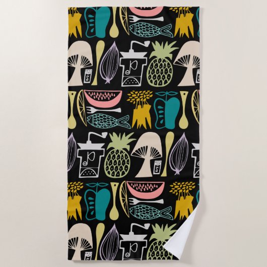 Pyrex Pattern - Mod Kitchen (kleuren van 1950) Strandlaken (Voorkant)