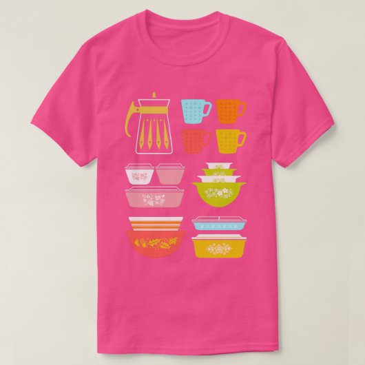 Pyrex Pretties - glazen keukengerei T-shirt (Design voorkant)