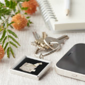 Pyriet kristallen in schalie sleutelhanger (Zijkant)