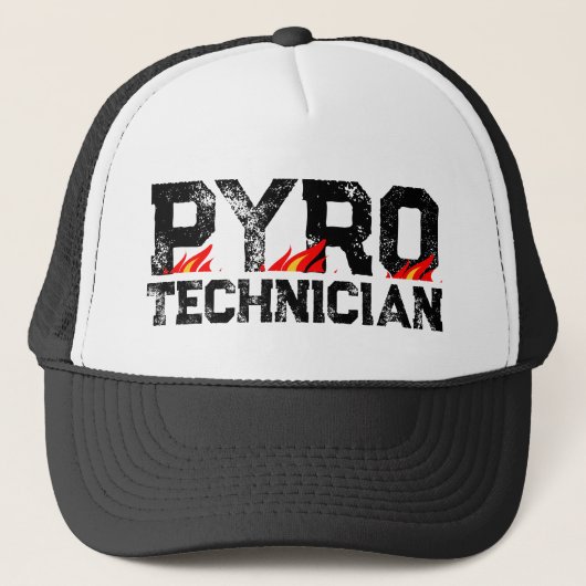 Pyro Technicus trucker hoed met brandende vlammen Pet (Voorkant)
