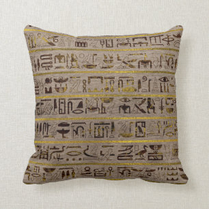 Pyrografeerde Golden Egyptische hiërogliefen op h Kussen