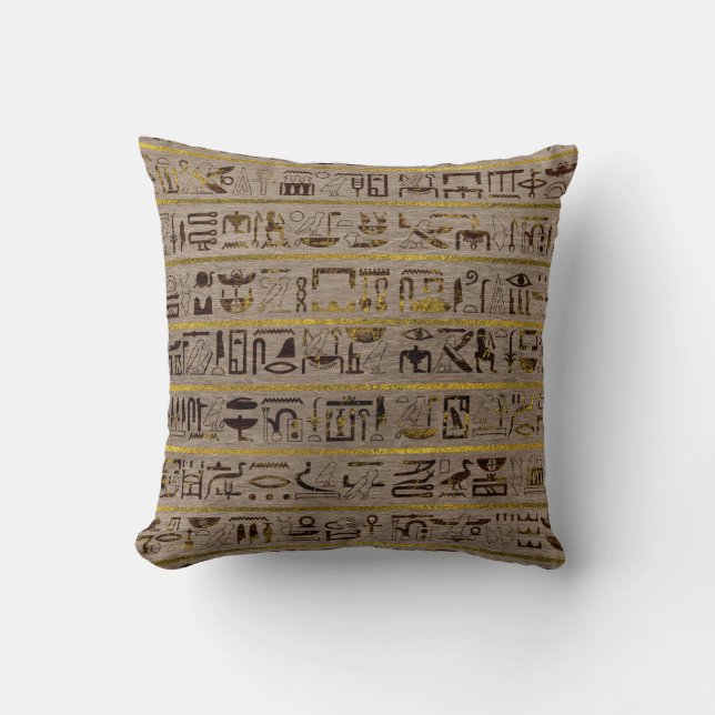 Pyrografeerde Golden Egyptische hiërogliefen op ho Kussen (Voorkant)