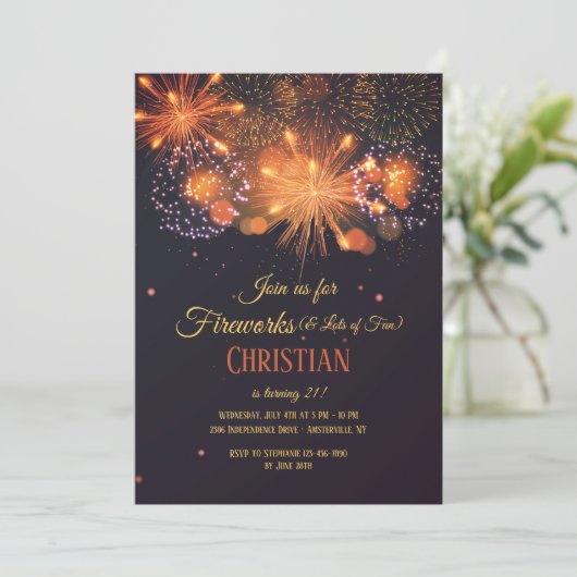 Pyrotechniek verjaardagsfeestje uitnodiging (Staand voorkant)
