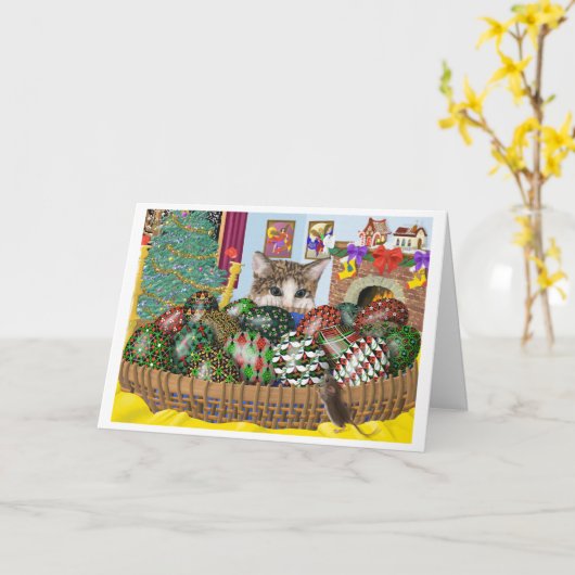 Pysanka-eieren Kerstkat en -muis kaart (Gele Bloem)