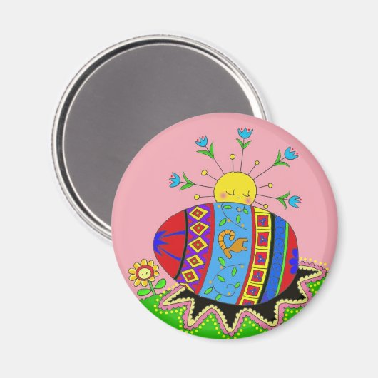 Pysanka en zon Oekraïense volkskunst Magneet (Voorkant / Achterkant)