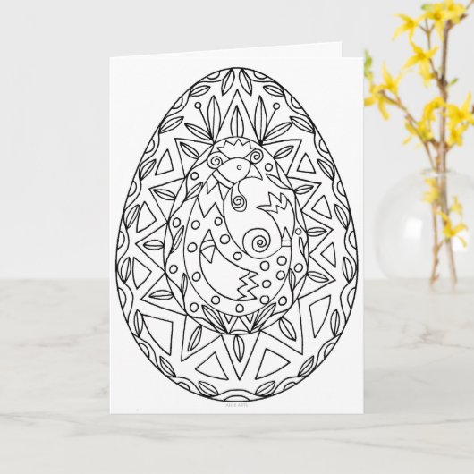 Pysanki Kaart om te Kleuren 5 (Gele Bloem)