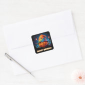 Pyschedelic Encary Jackolantern & Verjaardag pet Vierkante Sticker (Envelop)