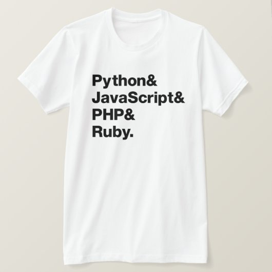 Python JavaScript PHP Ruby Programming Shirt (Design voorkant)