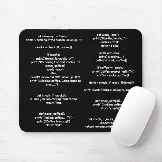Python morning_routine() Mouse Pad – Coders Gift Muismat (Met muis)