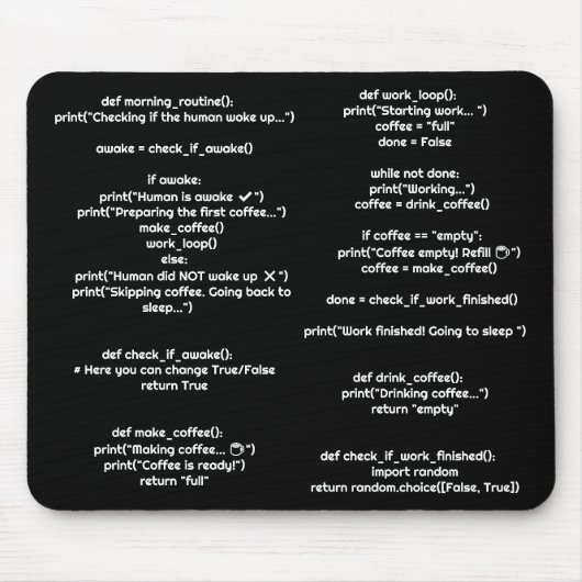 Python morning_routine() Mouse Pad – Coders Gift Muismat (Voorkant)