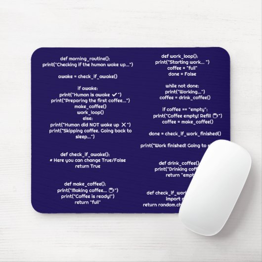Python morning_routine() Mouse Pad – Coders Gift Muismat (Met muis)