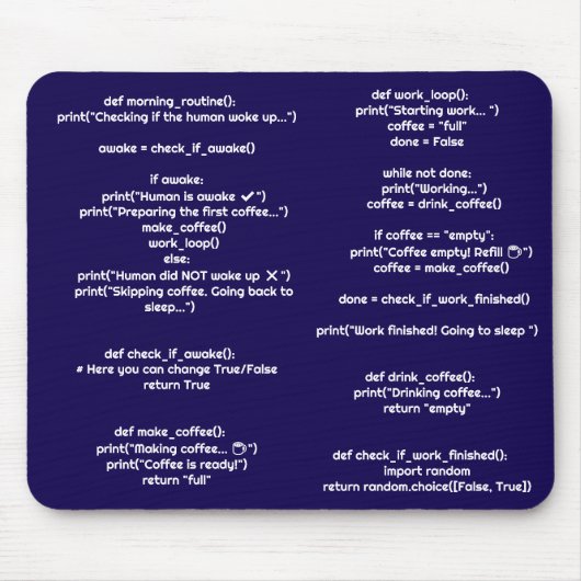 Python morning_routine() Mouse Pad – Coders Gift Muismat (Voorkant)
