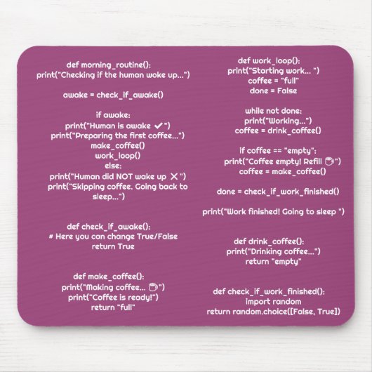 Python morning_routine() Mouse Pad – Coders Gift Muismat (Voorkant)