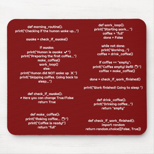 Python morning_routine() Mouse Pad – Coders Gift Muismat (Voorkant)