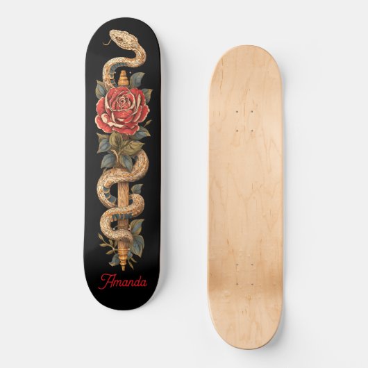 Python Snake met rode roos Persoonlijk Skateboard (Voorkant)