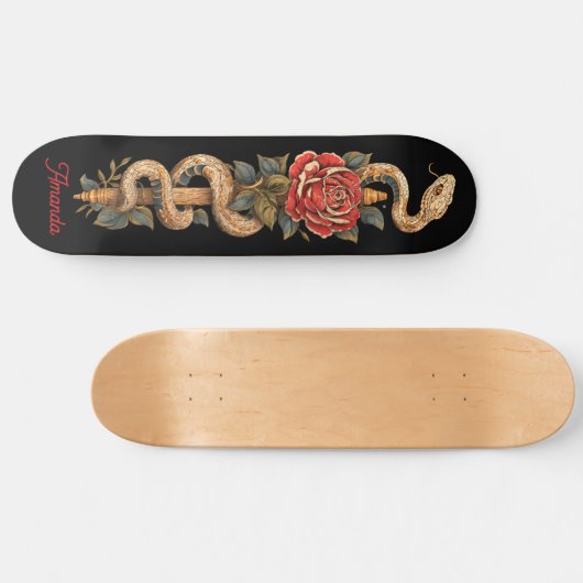 Python Snake met rode roos Persoonlijk Skateboard (Horizontaal)