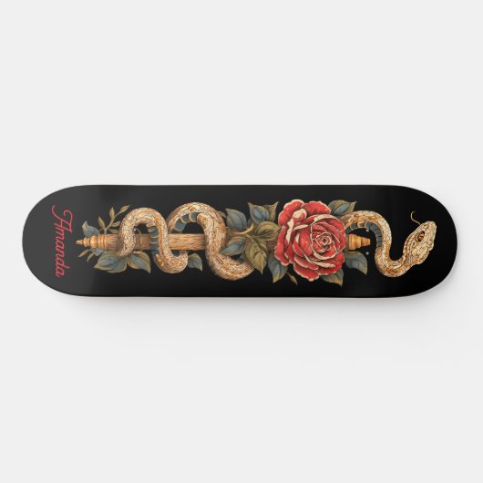 Python Snake met rode roos Persoonlijk Skateboard (Horizontaal)