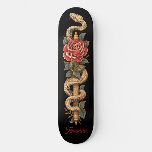 Python Snake met rode roos Persoonlijk Skateboard (Voorkant)