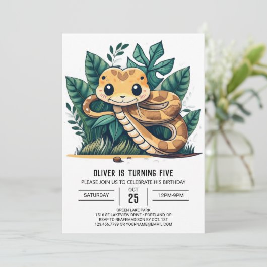 Pythons bewerkbare kinderen verjaardag kaart (Staand voorkant)