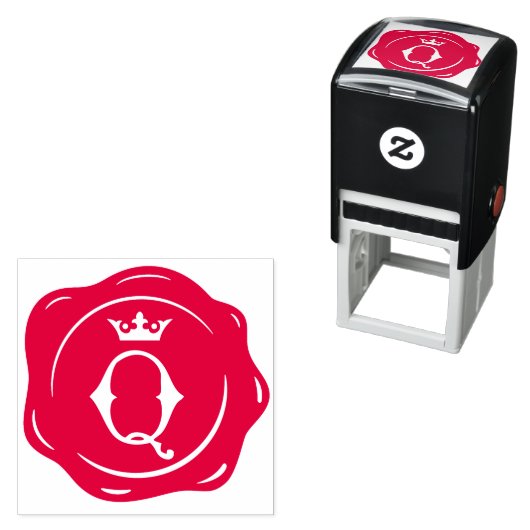 Q - Antiek Wax Seal Gotische Kroon Initiaal Letter Zelfinktende Stempel (In situ)