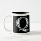 "Q" Diamond Bling op zwarte Mok (Links)