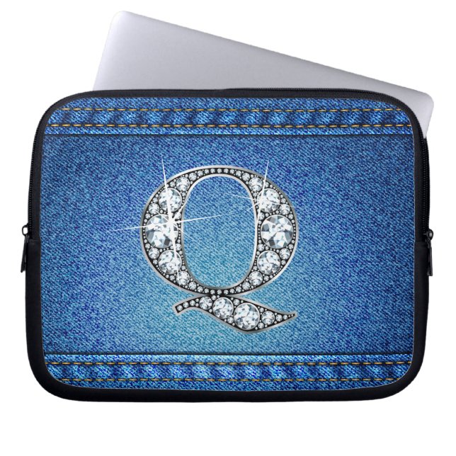 Q "Diamond" Denim Stitching Electronics Bag Laptop Sleeve (Voorkant)