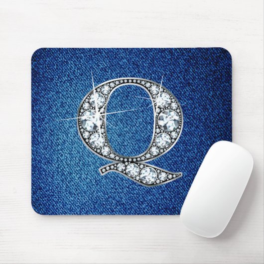 Q Faux-"Diamond Bling" op Denim Mousepad Muismat (Met muis)