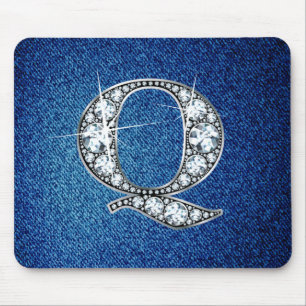 Q Faux-"Diamond Bling" op Denim Mousepad Muismat