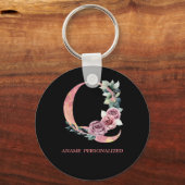 Q Floral Monogram Name Letters Roze Agate Sleutelh Sleutelhanger (Voorkant)