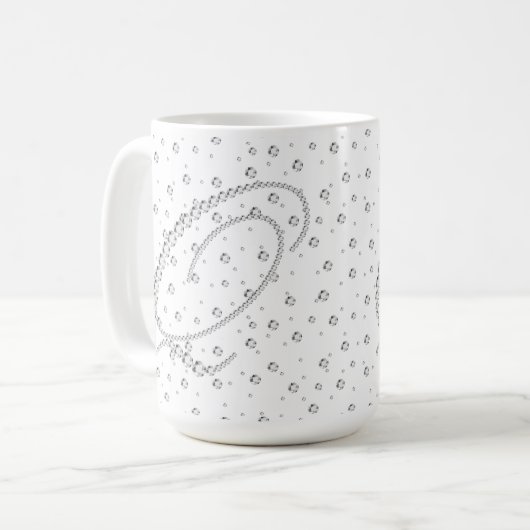 Q Initiaal Monogram Witte Diamanten Print Koffiemok (Voorkant links)