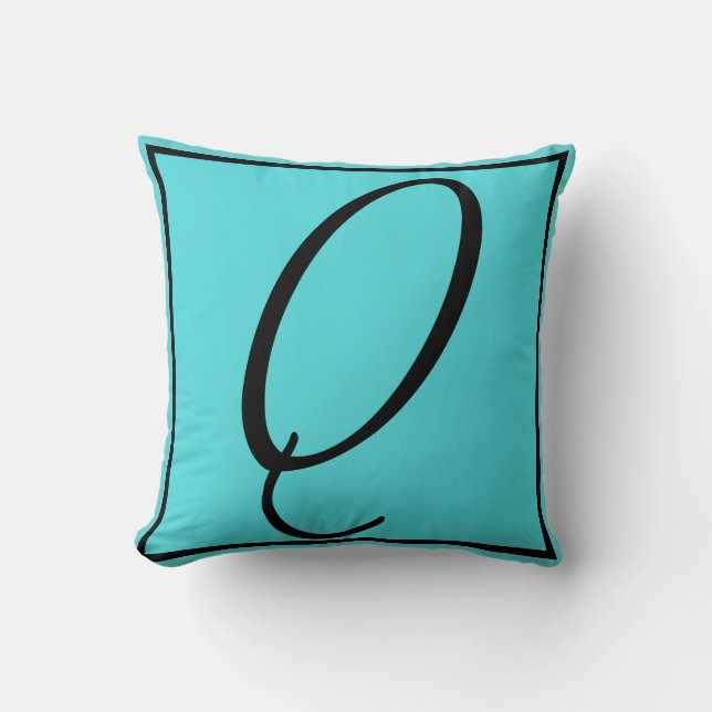 Q INITIAAL PILLOW - Letter Q op Aqua Achtergrond Kussen (Voorkant)