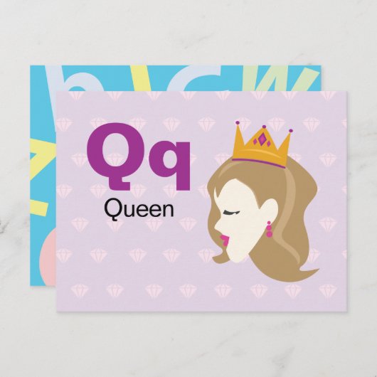 Q is voor Queen - Alphabet Flash Kaart (Voorkant / Achterkant)