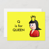 "Q" is voor Queen Alphabet Flashcard Briefkaart (Voorkant / Achterkant)