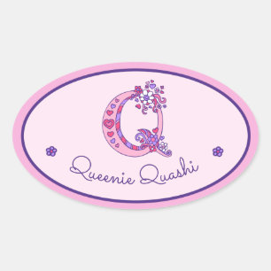 Q letter monogram aangepaste naam id roze stickers