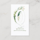 Q Letter Monogram Gold Greenery Leaves Elegant Visitekaartje (Voorkant)
