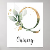 Q Letter Monogram Groene Nursery Naam Muurprint Poster (Voorkant)