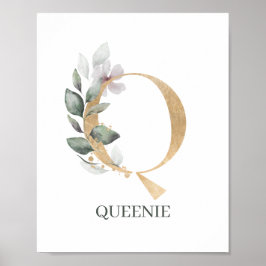 Q Monogram Floral Aangepast Poster