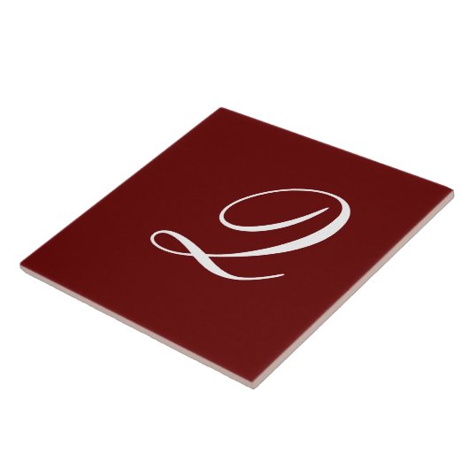 Q Monogram Initiaal Wit op Maroon Tegeltje (Zijkant)