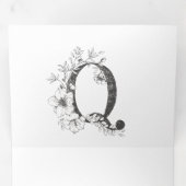 'Q' Monogram mooi geborsteld Floral Wedding Drieluik Uitnodiging (Binnenzijde eerst)