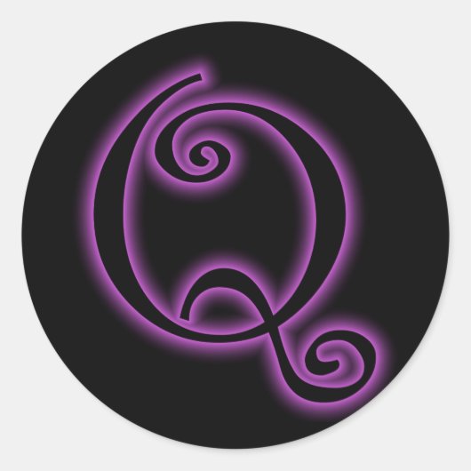 Q Monogram Paarse Neon Ronde Sticker (Voorkant)