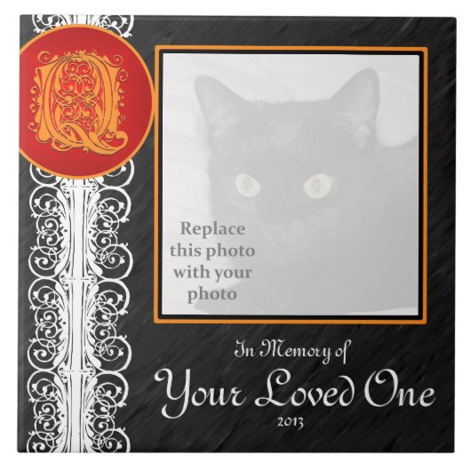 Q Monogram "ter nagedachtenis van uw geliefde" Teg Tegeltje (Voorkant)