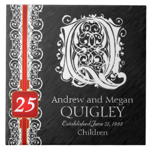 Q Monogram "White Lace on Black" Jubileum Tegel Tegeltje