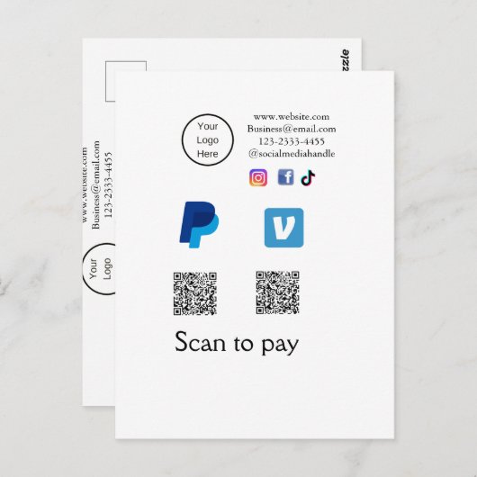Q R-code PayPal venmo scan betalen voeg social med Briefkaart (Voorkant / Achterkant)
