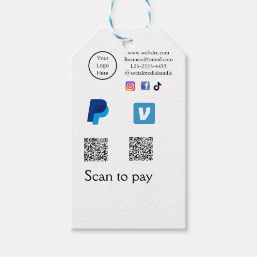 Q R-code PayPal venmo scan betalen voeg social med Cadeaulabel (Voorkant)
