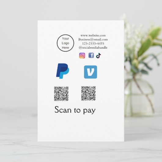 Q R-code PayPal venmo scan betalen voeg social med Kaart (Staand voorkant)