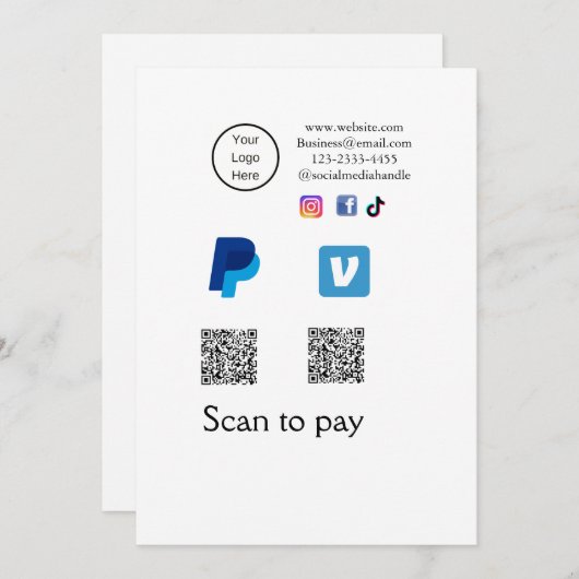 Q R-code PayPal venmo scan betalen voeg social med Kaart (Voorkant / Achterkant)