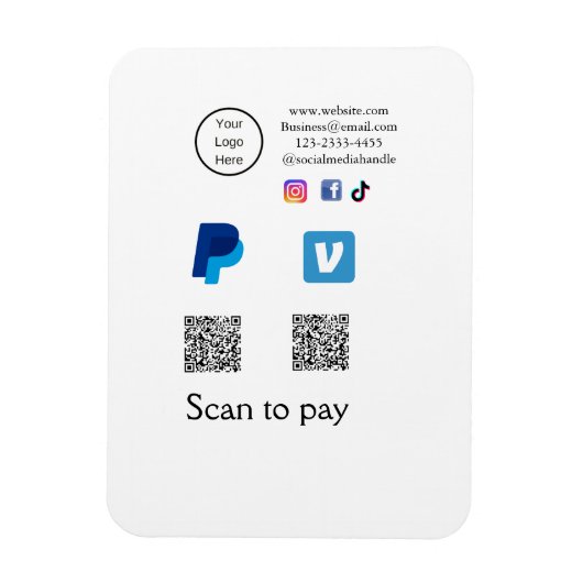 Q R-code PayPal venmo scan betalen voeg social med Magneet (Verticaal)