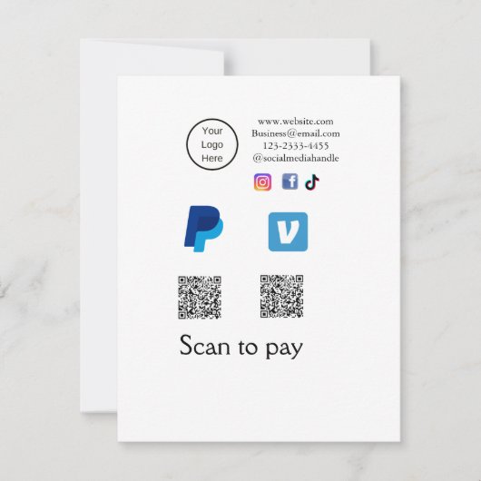 Q R-code PayPal venmo scan betalen voeg social med Notitiekaartje (Voorkant)