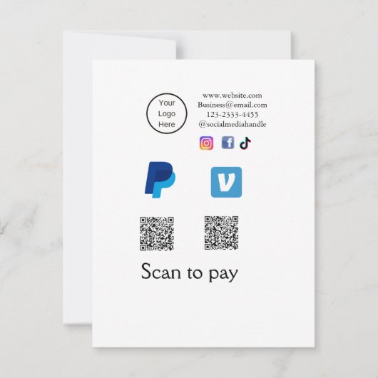 Q R-code PayPal venmo scan betalen voeg social med Notitiekaartje (Achterkant)