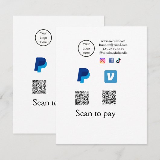 Q R-code PayPal venmo scan betalen voeg social med Notitiekaartje (Voorkant / Achterkant)
